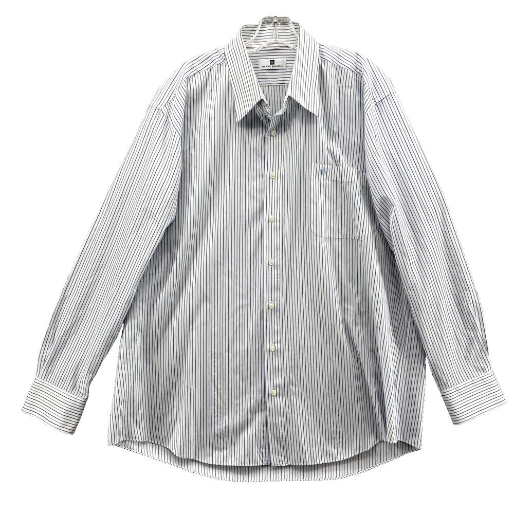 Pierre Balmain Dress Shirt 45 Blue Pinstriped Paris Corpcore Academia Office 90s